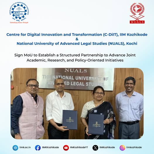 Representatives of IIM Kozhikode and NUALS Kochi during the signing of the Memorandum of Understanding